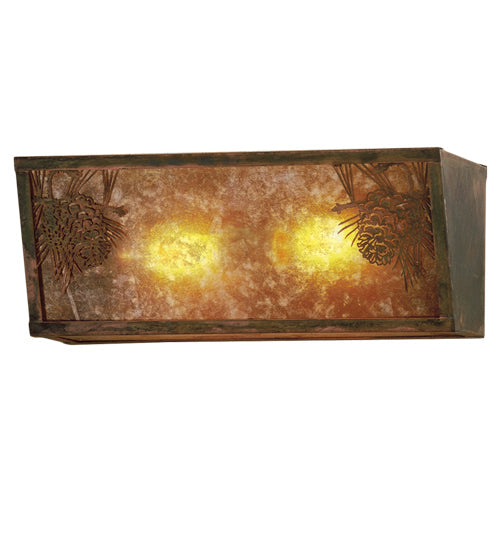 Meyda Lighting Winter Pine 16" 2-Light Vintage Copper Vanity Light With Amber Mica Shade Glass