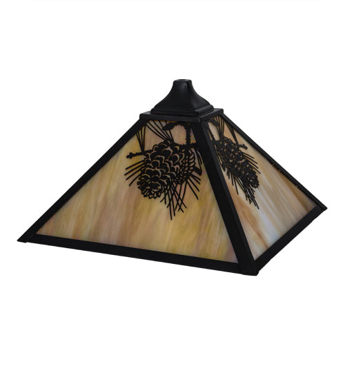 Meyda Lighting Winter Pine 19" Craftsman Brown Frame With Beige Iridescent Shade Glass