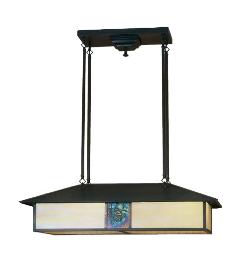 Meyda Lighting Winter Pine 35" 4-Light Craftsman Brown Island Pendant Light With Beige & Green Shade Glass