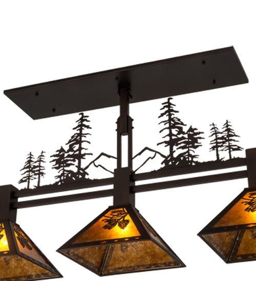 Meyda Lighting Winter Pine 45" 3-Light Mahogany Bronze Tall Pines Island Pendant Light With Amber Mica Shade Glass