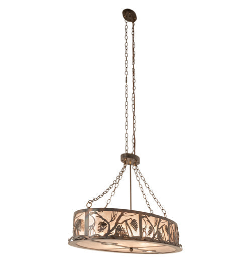 Meyda Lighting Winter Pine 48" 8-Light Dark Burnished Antique Copper Island Inverted Pendant Light With Silver Mica Shade Glass