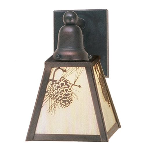Meyda Lighting Winter Pine 6" Craftsman Brown Vanity Light With Beige Iridescent Shade Glass