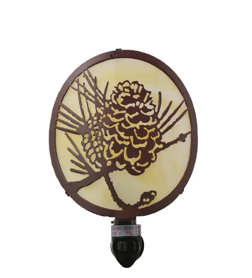 Meyda Lighting Winter Pine 6" Rust Night Light With Botticino Idalight Shade Glass