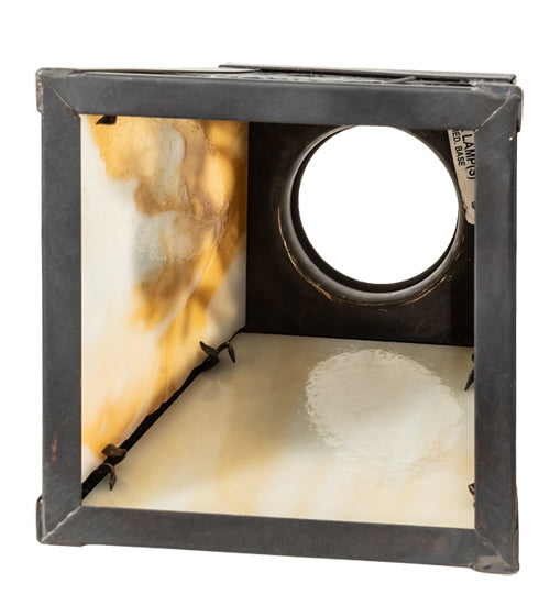 Meyda Lighting Winter Pine 6"Sq Craftsman Brown Frame With Beige Art Shade Glass