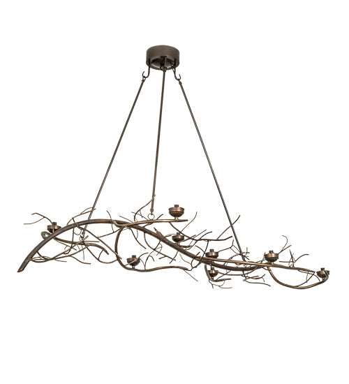 Meyda Lighting Winter Solstice 61" 8-Light Timeless Bronze & Dark Burnished Antique Copper Delta Chandelier With Amber & Beige Jadestone Shade