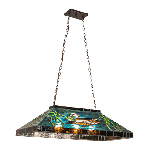 Meyda Lighting Wood Ducks 39" 3-Light Mahogany Bronze island Pendant Light With Multi-Colored Shade Glass