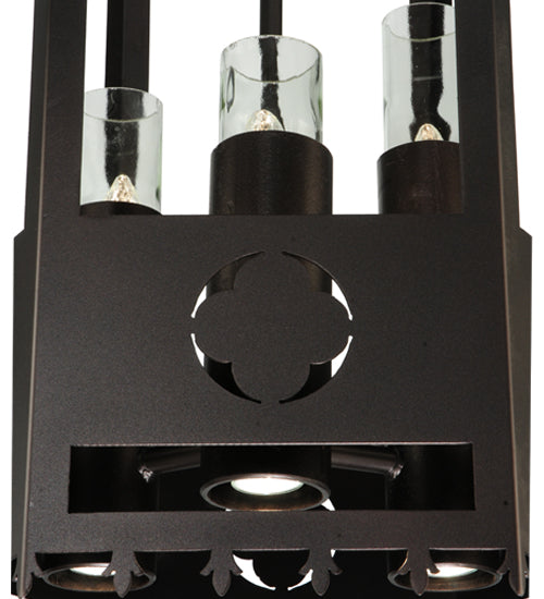Meyda Lighting Woolf 24" 6-Light Mahogany Bronze Pendant Light With Clear Shade Glass and Down Light