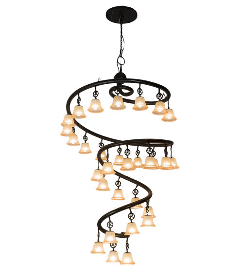 Meyda Lighting Zikloi 60" 30-Light Solar Black Chandelier With Beige Fluted Shade Glass