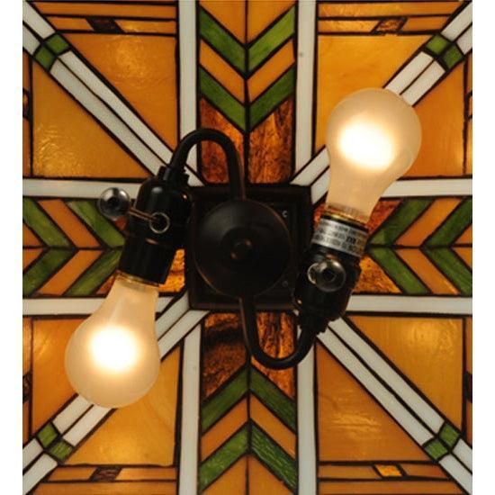 Meyda Tiffany Abilene 17" Square Mahogany Bronze Pendant Light With Green & Brown Shade Glass