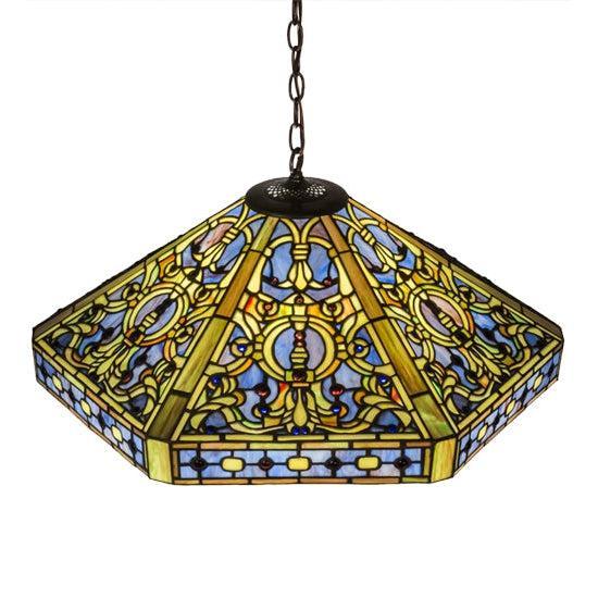 Meyda Tiffany Elizabethan 26" Mahogany Bronze Pendant Light With Green & Blue Shade Glass