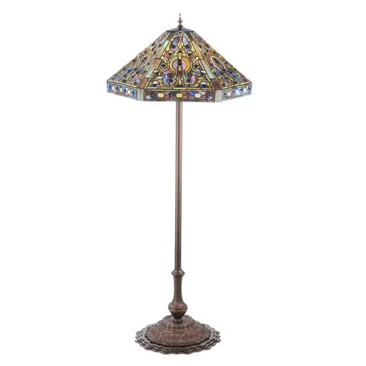 Meyda Tiffany Elizabethan 58" Mahogany Bronze Floor Lamp With Green & Blue Shade Glass