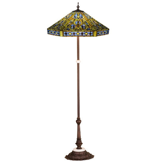 Meyda Tiffany Elizabethan 63" Mahogany Bronze Floor Lamp With Green & Blue Shade Glass
