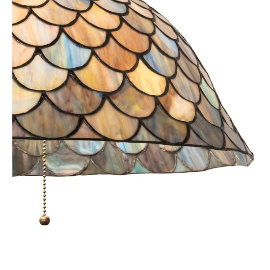 Meyda Tiffany Fishscale 24" Mahogany Bronze Pendant Light With Green & Blue Shade Glass