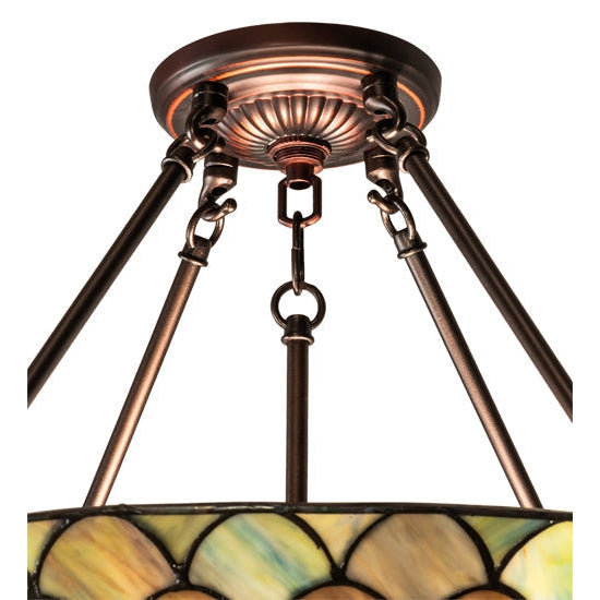 Meyda Tiffany Fishscale 24" Mahogany Bronze Semi-flush Mount Inverted Pendant Light With Blue & Beige Shade Glass