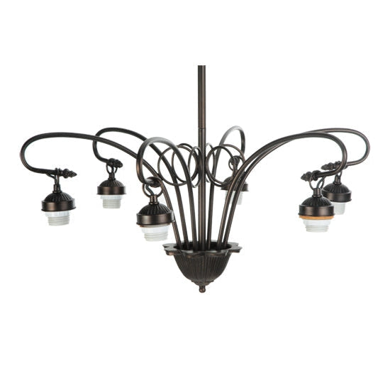 Meyda Tiffany Fishscale 31" 6-Light Mahogany Bronze Chandelier With Beige Shade Glass