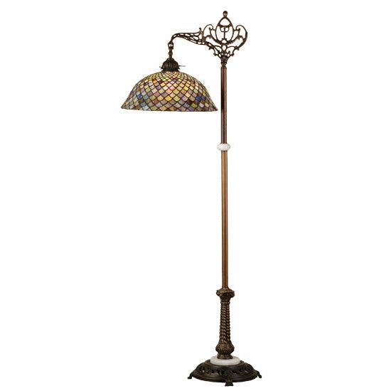 Meyda Tiffany Fishscale 60" Mahogany Bronze Bridge Arm Floor Lamp With Multi-Colored Shade Glass