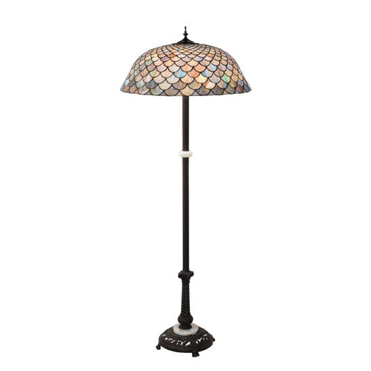 Meyda Tiffany Fishscale 62" Mahogany Bronze Floor Lamp With Multi-Colored Shade Glass