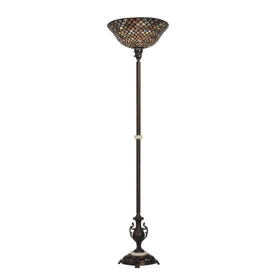 Meyda Tiffany Fishscale 70" Mahogany Bronze Torchiere Floor Lamp With Multi-Colored Shade Glass