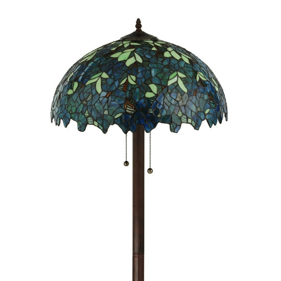 Meyda Tiffany Nightfall Wisteria 63" Mahogany Bronze Floor Lamp With Green & Blue Shade Glass