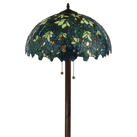 Meyda Tiffany Nightfall Wisteria 63" Mahogany Bronze Floor Lamp With Green & Blue Shade Glass