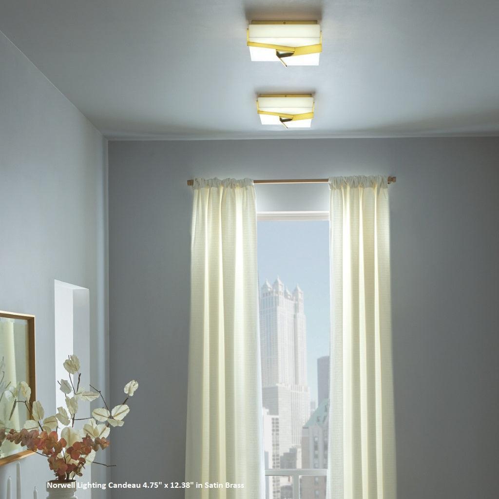 Norwell Lighting Candeau 5" x 12" Satin Brass LED Flush Mount With Matte Opal Acrylic Diffuser