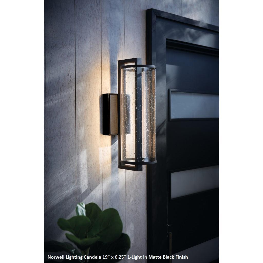Norwell Lighting Candela 19" x 7" 1-Light Large Matte Black Outdoor Wall LED Light With Seedy Glass Diffuser