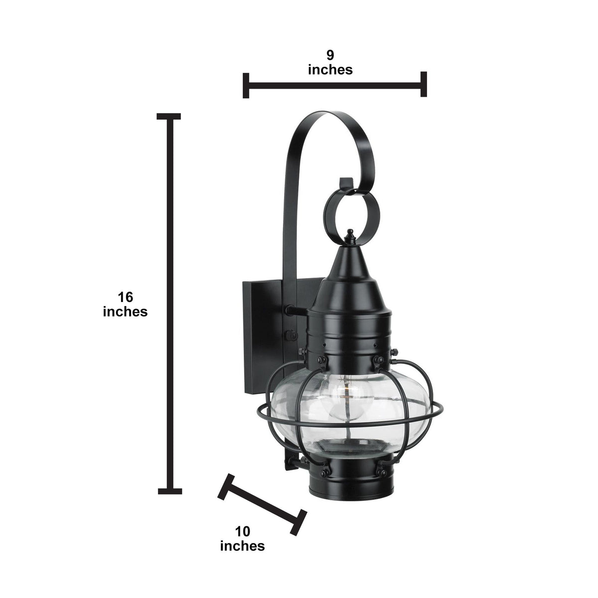 Norwell Lighting Classic Onion 16" x 9" 1-Light Black Small Outdoor Wall Light With Seedy Glass Diffuser