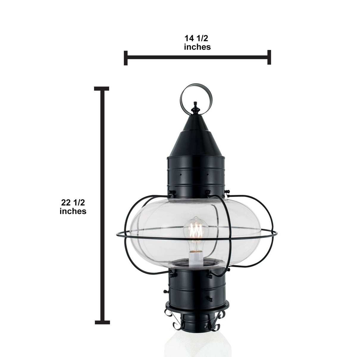 Norwell Lighting Classic Onion 22" x 15" 1-Light Black Large Outdoor Post Light With Clear Glass Diffuser