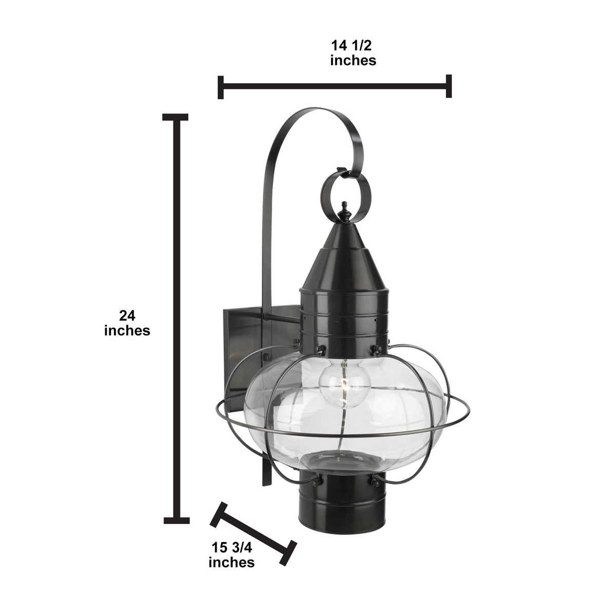 Norwell Lighting Classic Onion 24" x 15" 1-Light Gun Metal Large Outdoor Wall Light With Clear Glass Diffuser