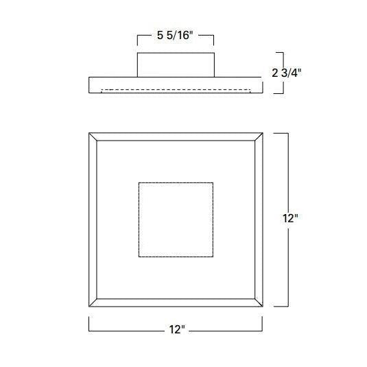 Norwell Lighting For-Square 3" x 12" Satin Brass LED Flush Mount With Wave Pattern White Resin Diffuser