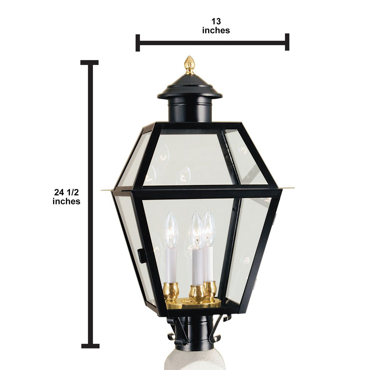 Norwell Lighting Lexington 25" 3-Light Black Large Outdoor Post Light With Clear Glass Diffuser