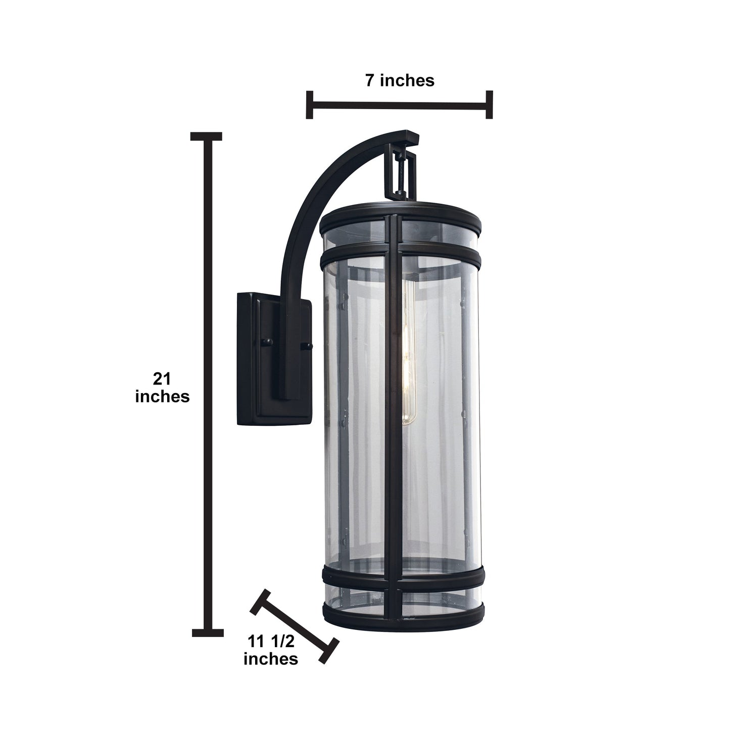 Norwell Lighting New York 21" 1-Light Acid Dipped Black Brass Large Outdoor Wall Light With Cylinder Clear Glass Shade