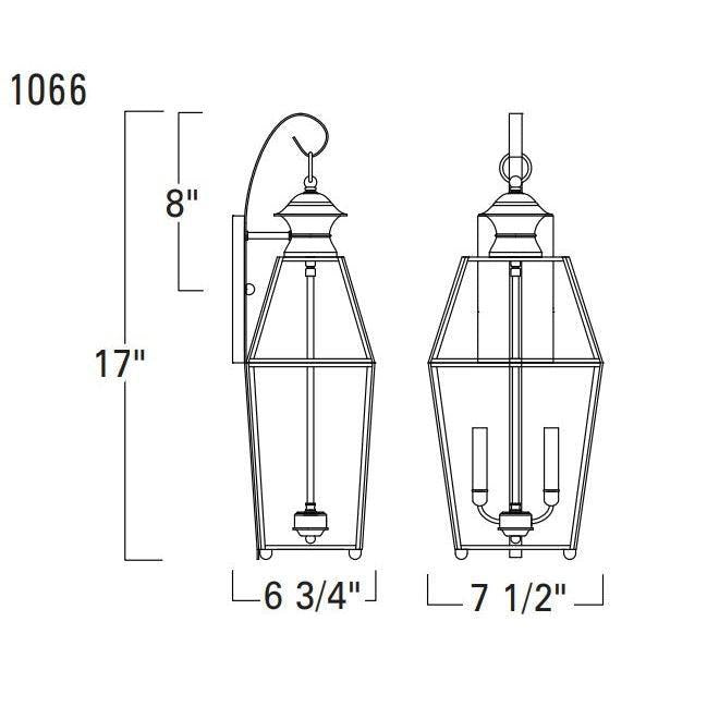 Norwell Lighting Olde Colony 17" 2-Light Black Brass Medium Outdoor Wall Light With Beveled Glass Diffuser