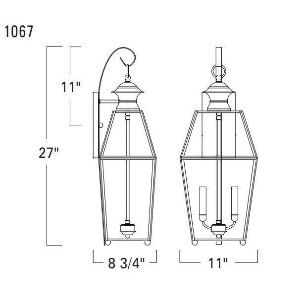 Norwell Lighting Olde Colony 28" 3-Light Black Brass Large Outdoor Wall Light With Beveled Glass Diffuser