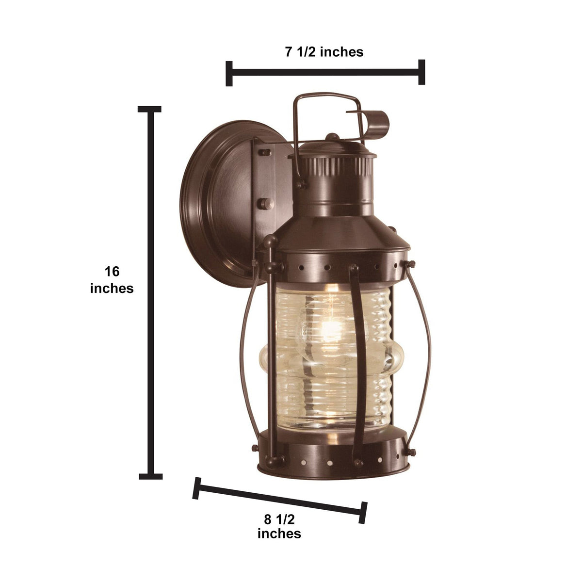 Norwell Lighting Seafarer 16" 1-Light Bronze Brass Large Outdoor Wall Light With Round Cylinder Clear Glass Shade
