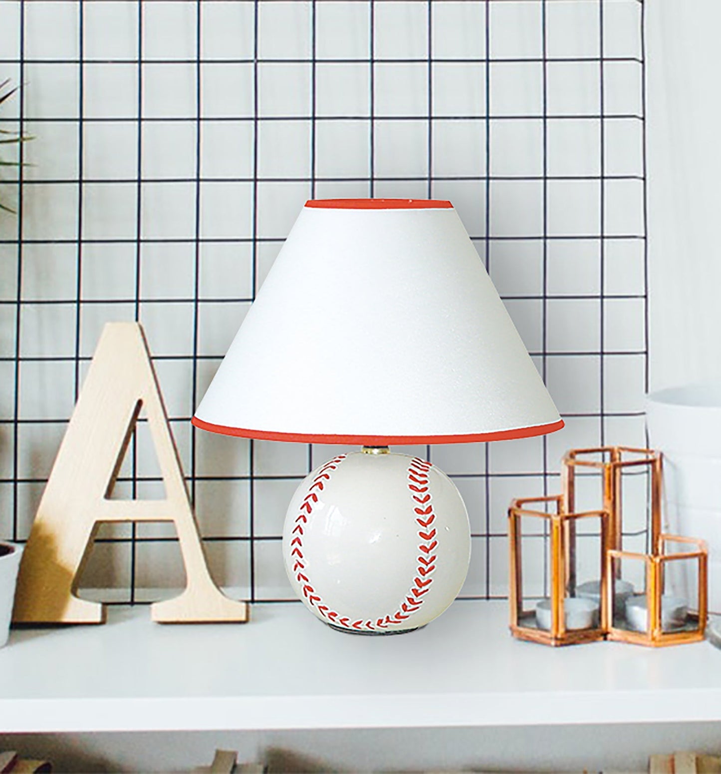 Ore International 12"H Ceramic Baseball Table Lamp