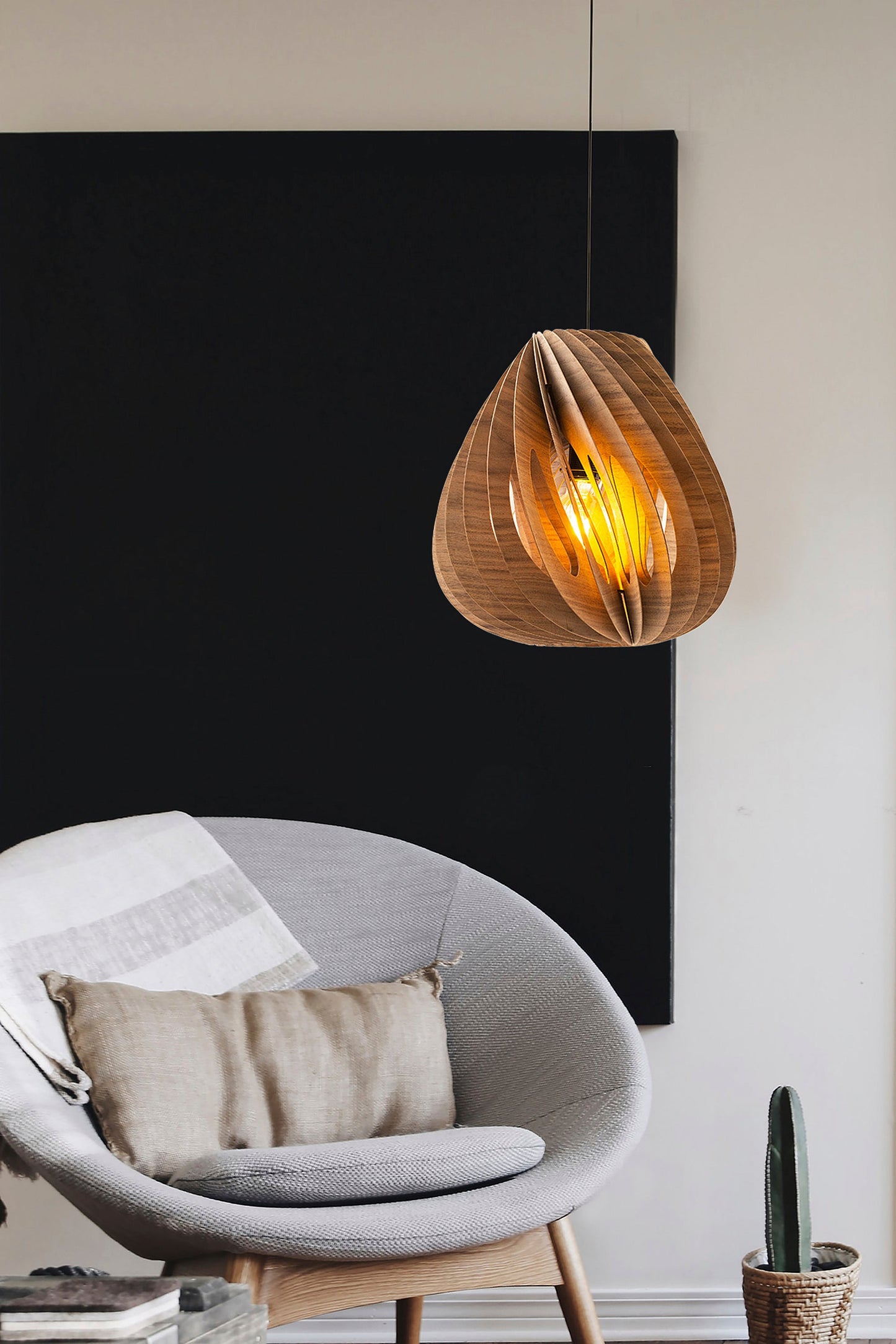 Ore International 16"H Dandee Walnut Wood Hardwired Pendant Light