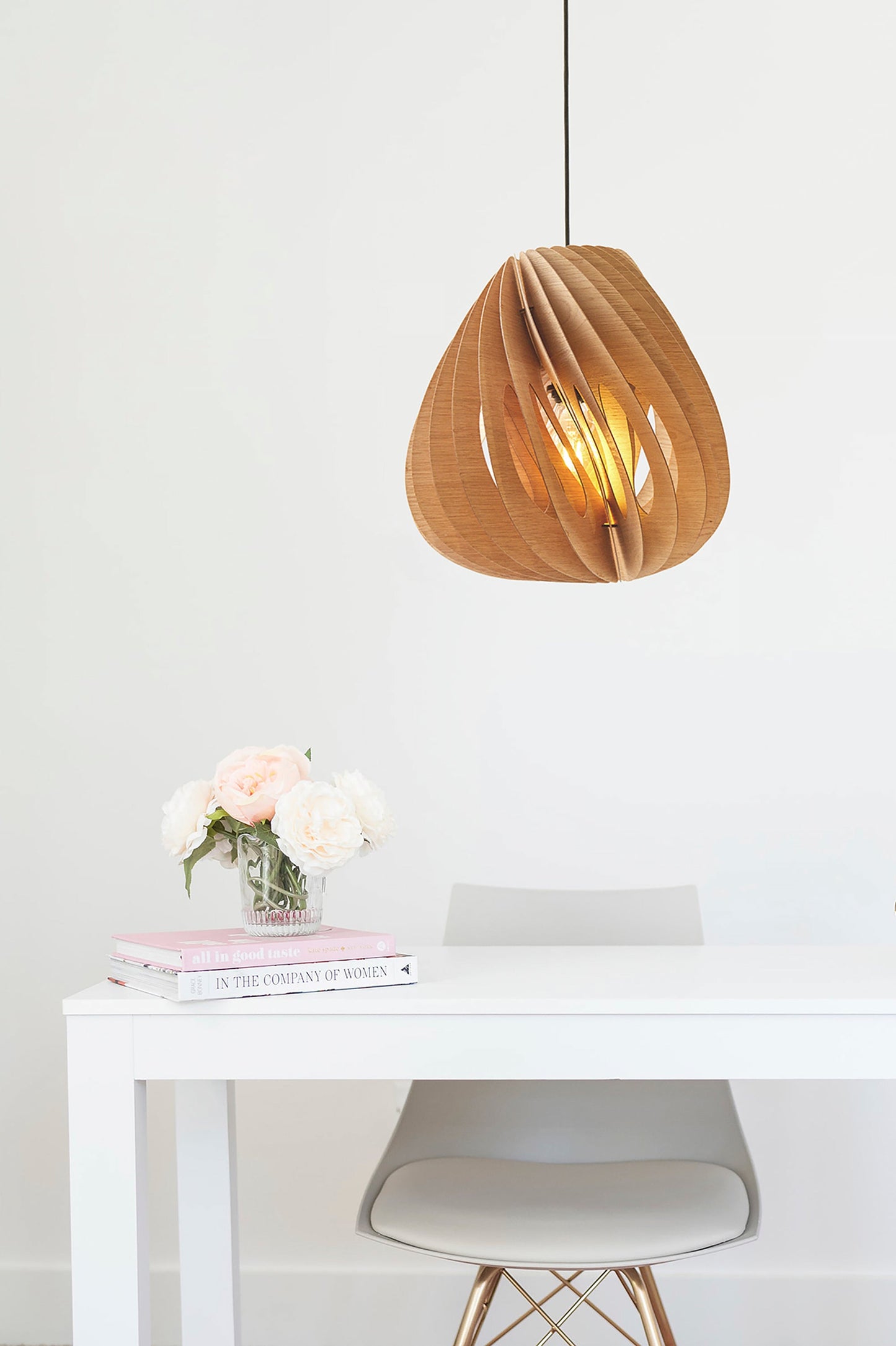 Ore International 16"H Dandee White Oak Hardwired Pendant Light