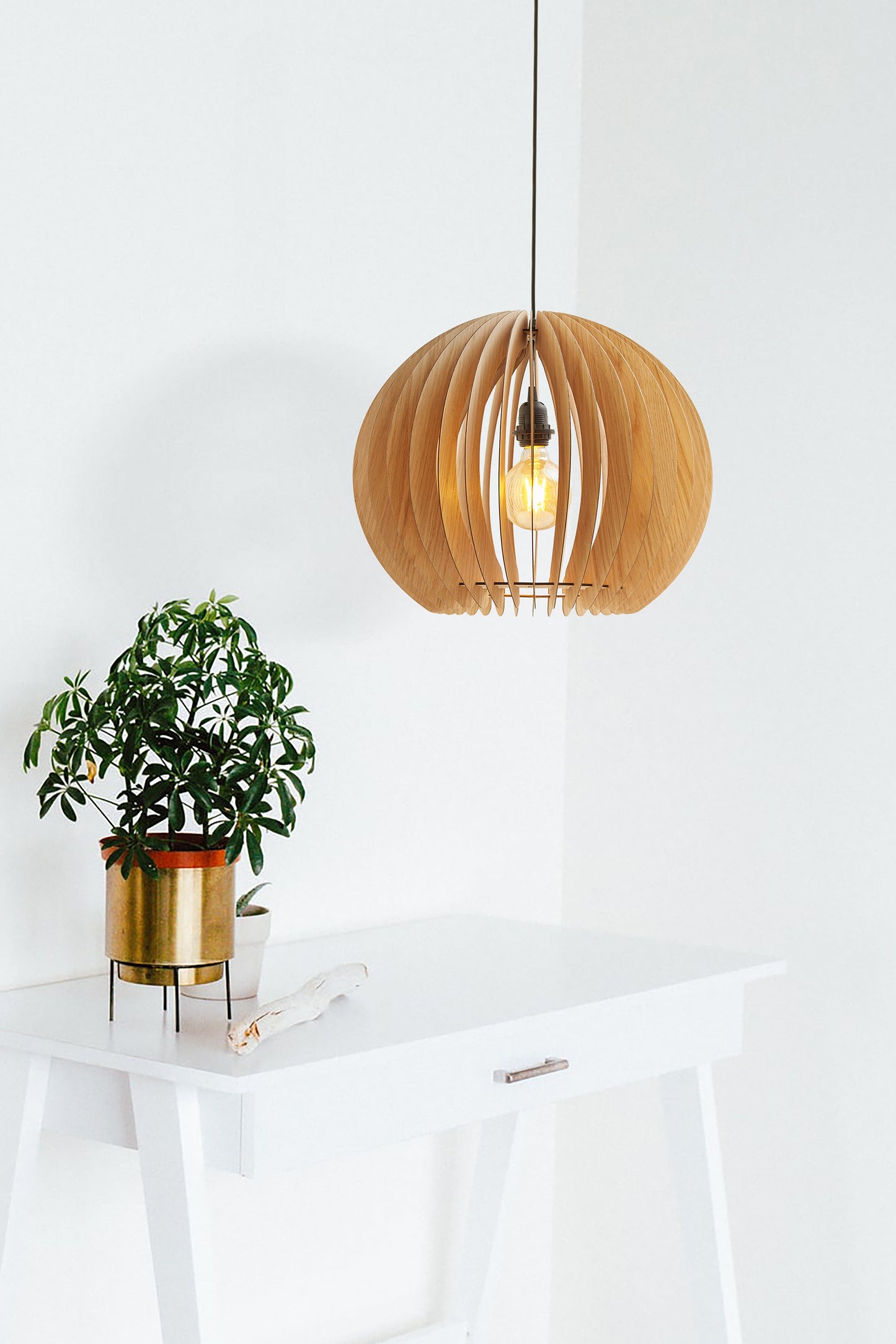 Ore International 16"H Katana White Oak Dome Hardwired Pendant Light