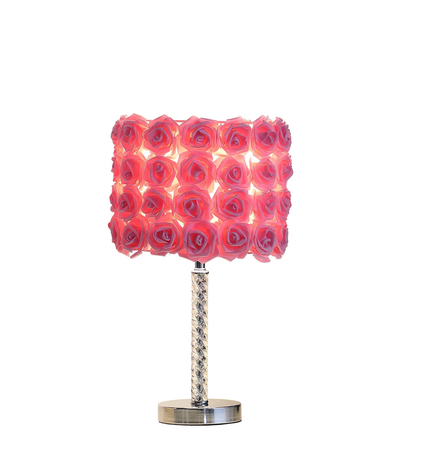 Ore International 18"H Pink Roses In Bloom Acrylic & Metal Table Lamp