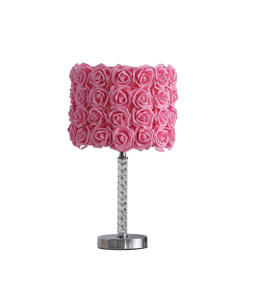 Ore International 18"H Pink Roses In Bloom Acrylic & Metal Table Lamp