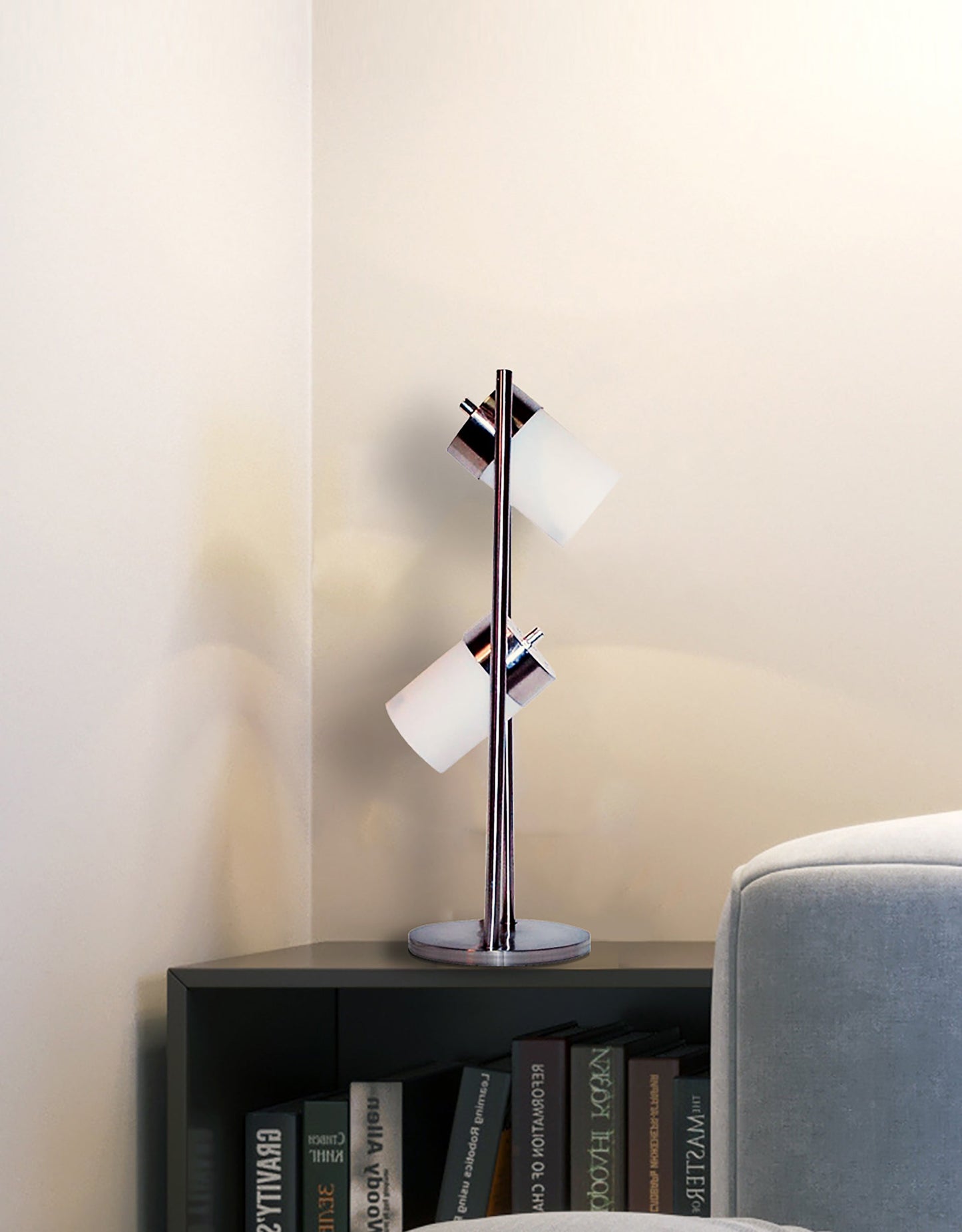 Ore International 2-Light Adjustable Table Lamp In White