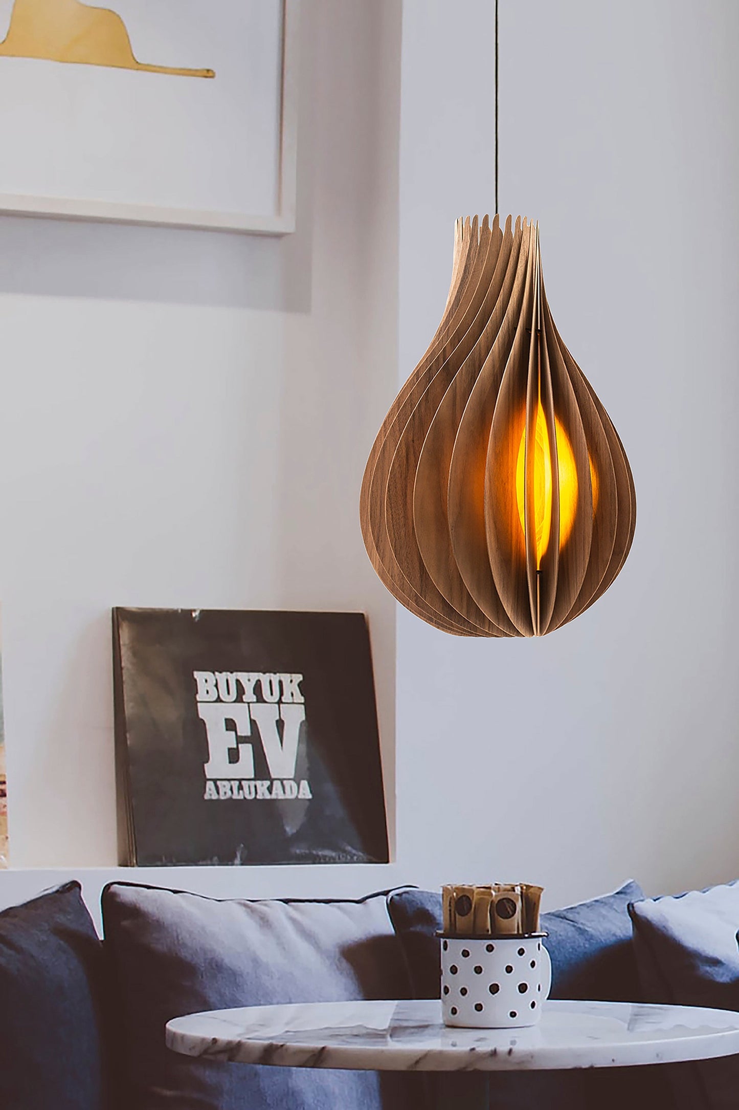 Ore International 20"H Acorus Walnut Wood Hardwired Ceiling Pendant & Table Lamp