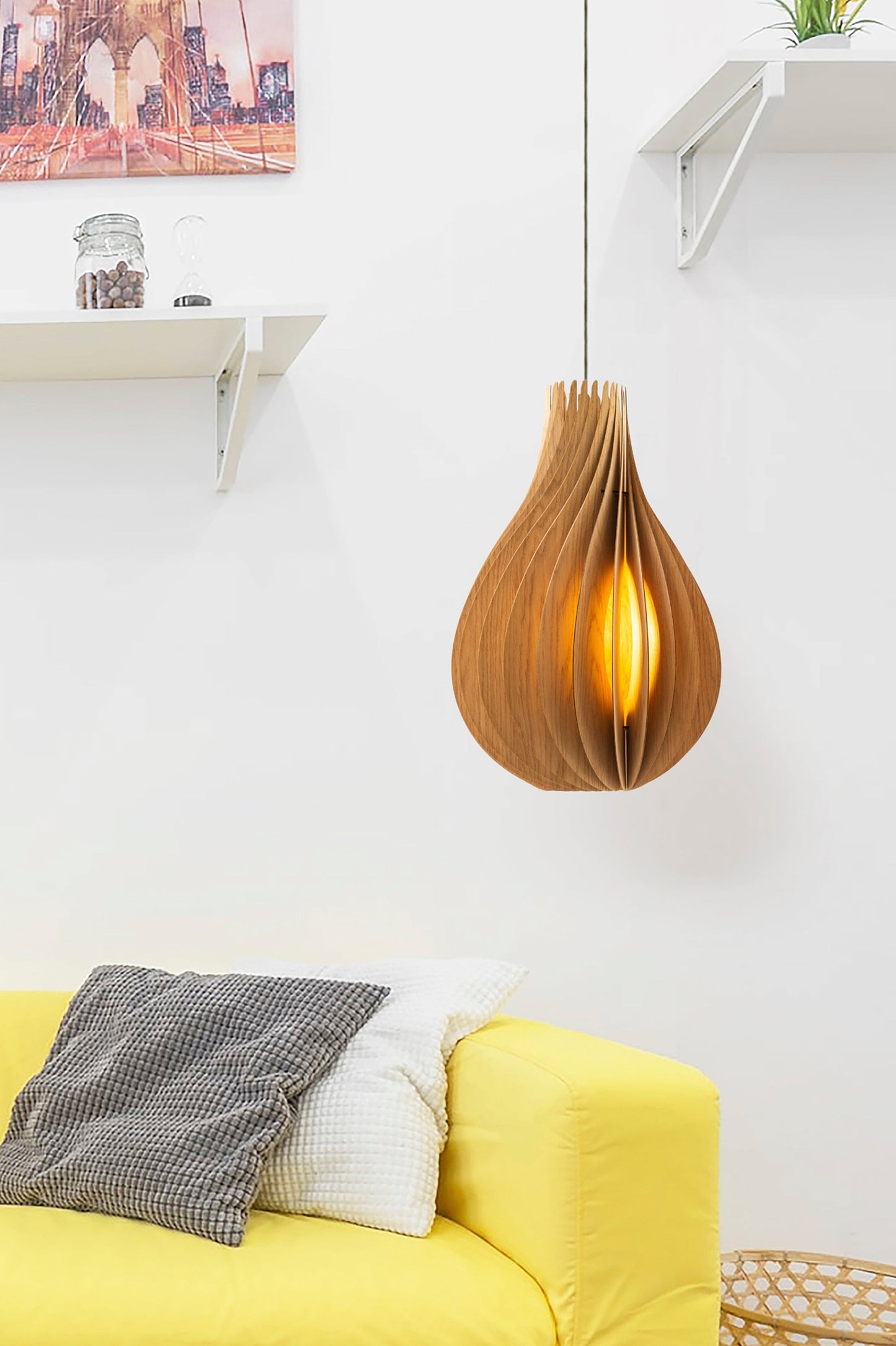 Ore International 20"H Acorus White Oak Wood Hardwired Ceiling Pendant & Table Lamp