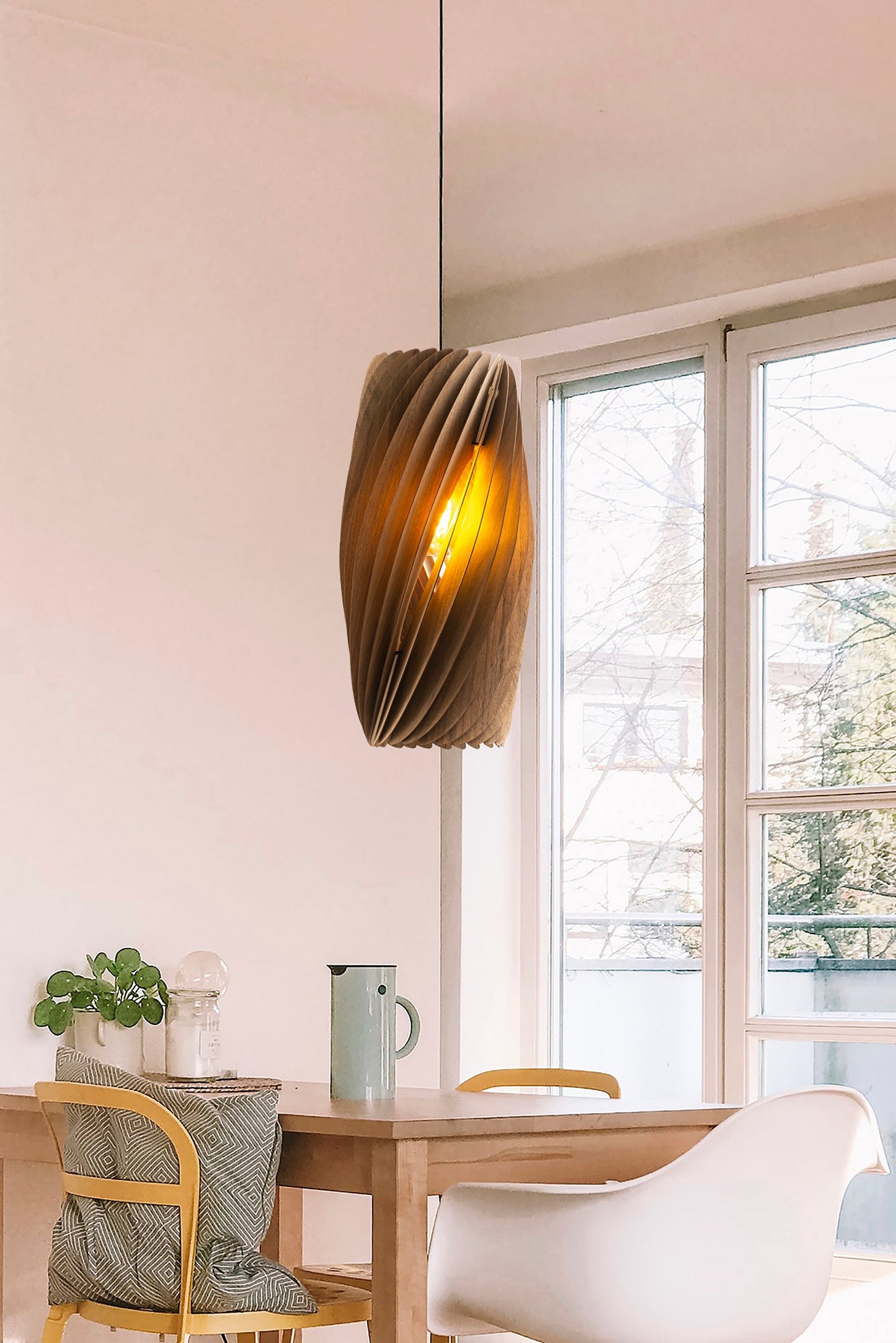 Ore International 20"H Saffron Walnut Wood Hardwired Pendant Light