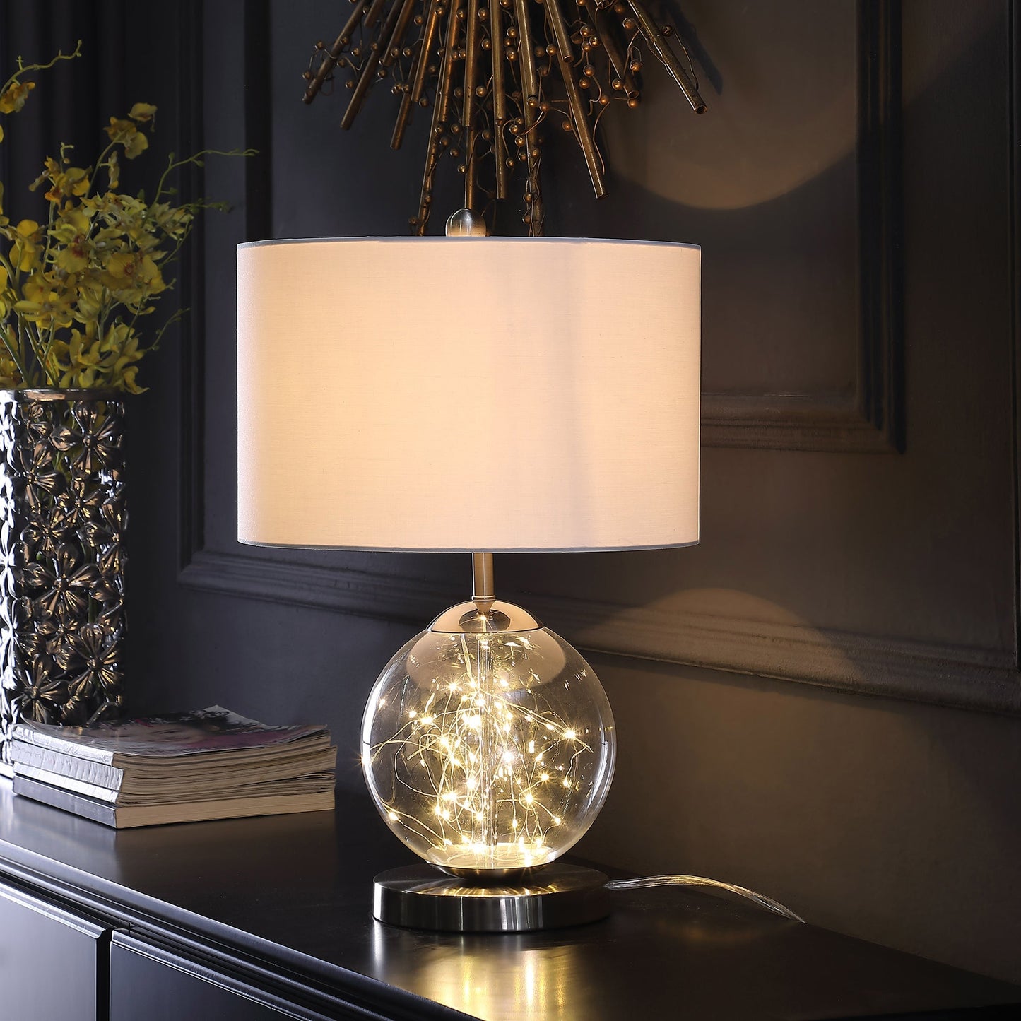 Ore International 21"H Athena Glass LED Plasma Mid-Century Metal Table Lamp