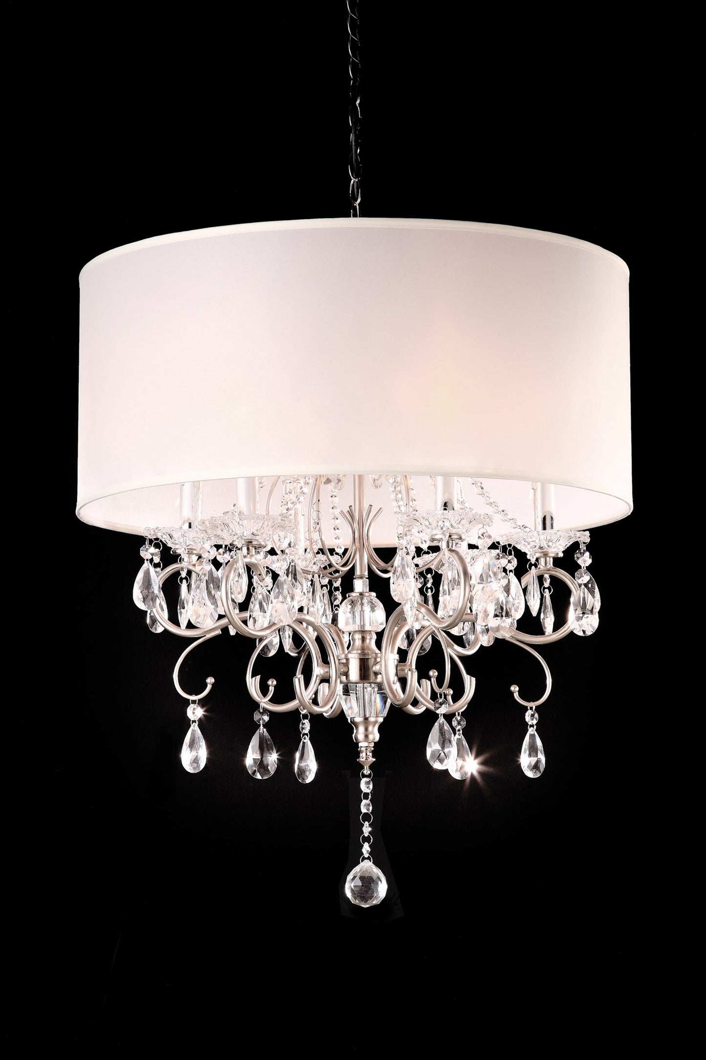 Ore International 21"H Brush Silver 6-Lights Candelabra Crystal Hardwired Chandelier
