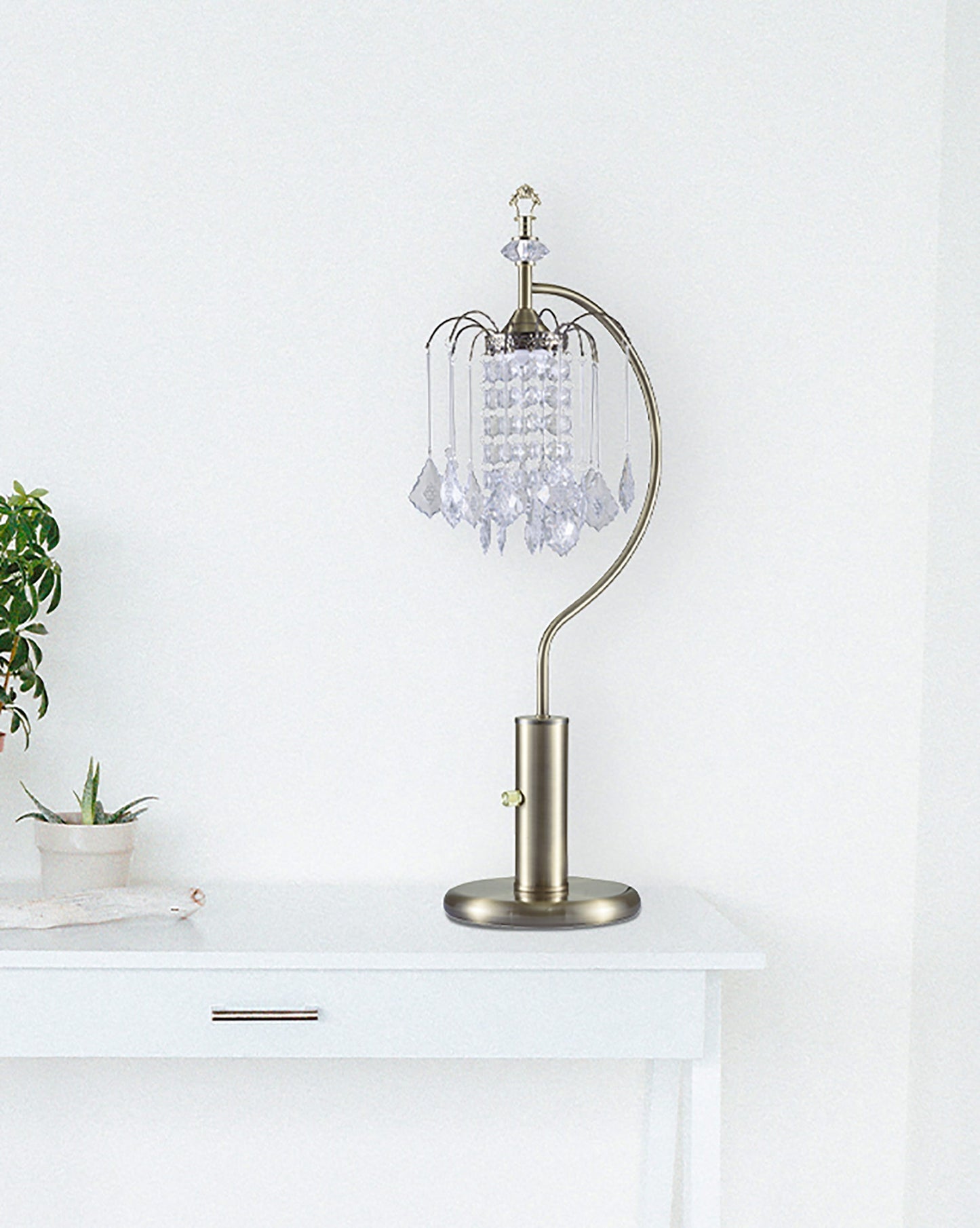 Ore International 27"H Antique Crystal-Inspired Art Deco Ant Brass Table Lamp