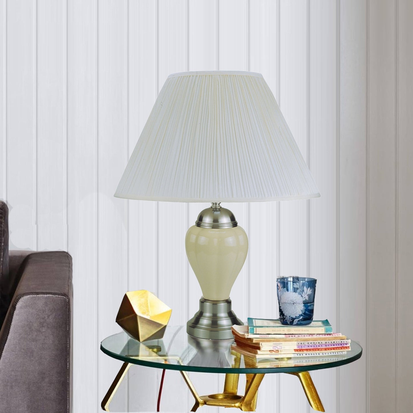 Ore International 27"H Ceramic Table Lamp In Silver & Ivory