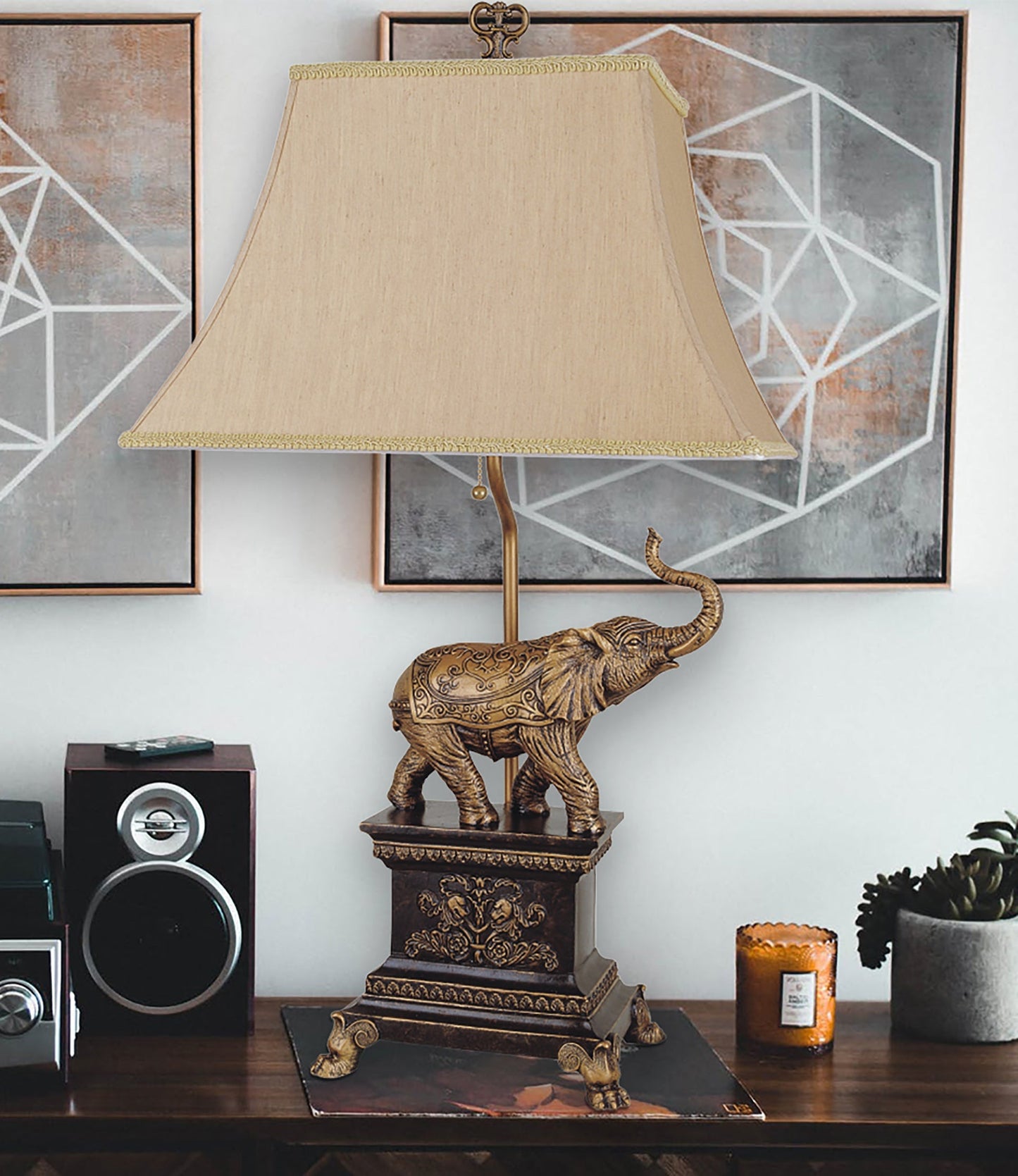 Ore International 29"H Elephant Table Lamp In Antique Gold